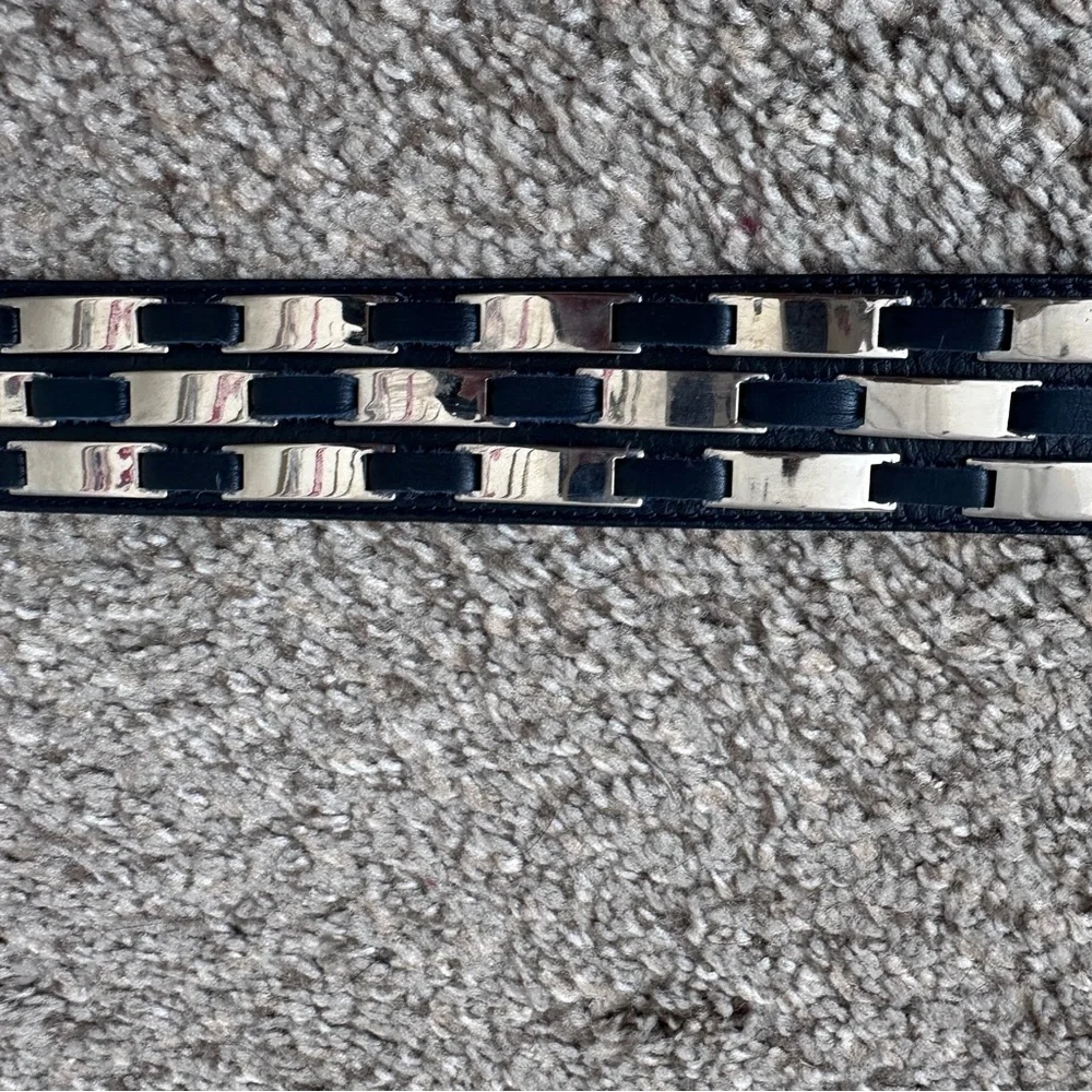 Vintage Escada Black Leather Mirrored Belt Size 42 Rockstar West Germany Made